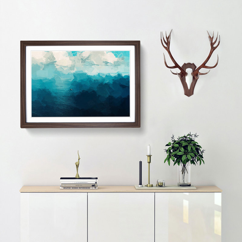 Boat out to Sea in Abstract - Picture Frame Painting Print, Walnut Framed, 36cm H x 48cm W x 2cm D