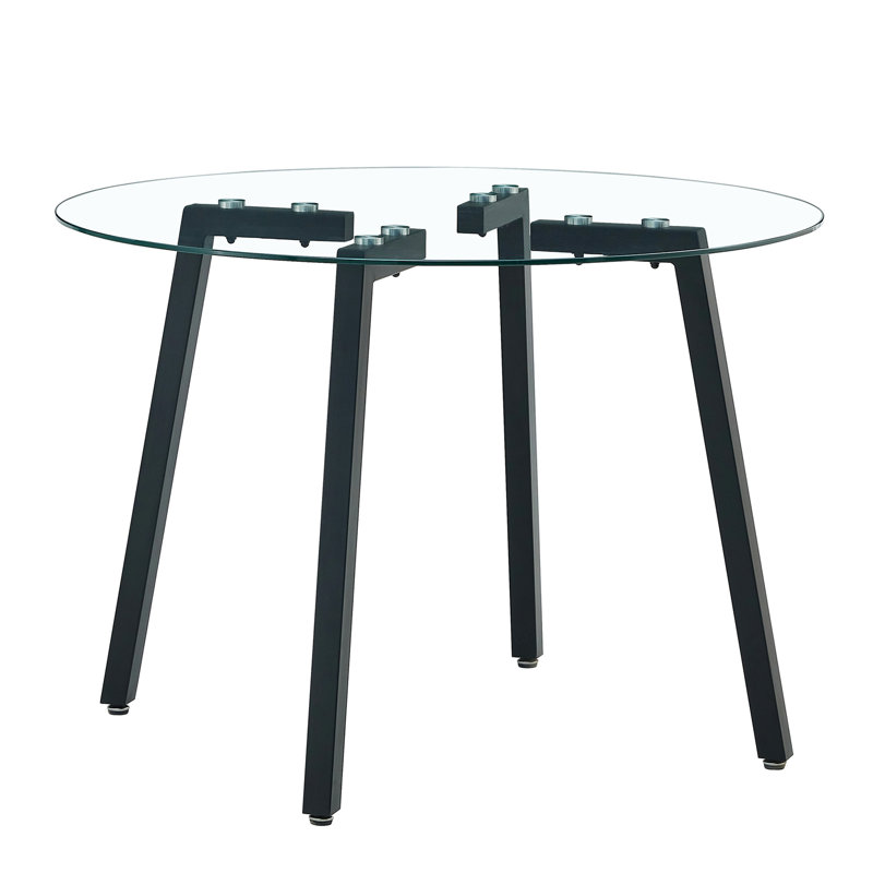 Modern Round Clear Tempered Glass Dining Table, Black, 29.5'' H x 40" W x 40" D