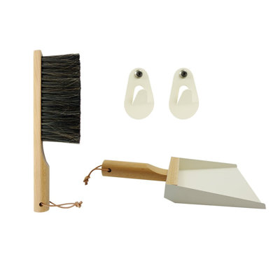 "Mr & Mrs Clynk" Cream Hand Brush, Dustpan and Wall Hooks