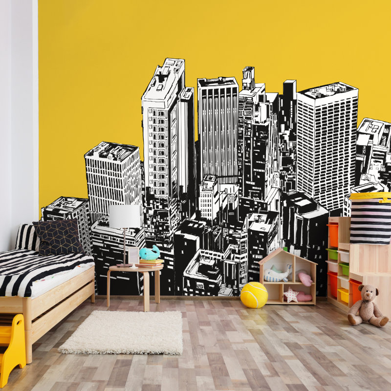 Urban City Skyscrapers - Wall Mural, Yellow, 240cm L x 300cm W