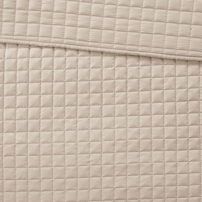 3 pièces de courtepointe kaki très grand / très grand - très grand, motif carré à carreaux, 2 taies décoratives assorties, simple lavage réversible et motif à carreaux pour un entretien facile