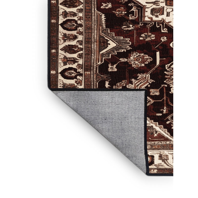 Machine Washable Persian Black Area Rug, Round 4'