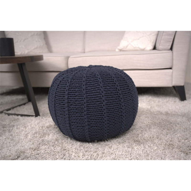 Bordeaux Knitted Cotton Round Pouf, Versatile And Stylish Home Decor, Comfortable Seating And Footrest, Dark Blue