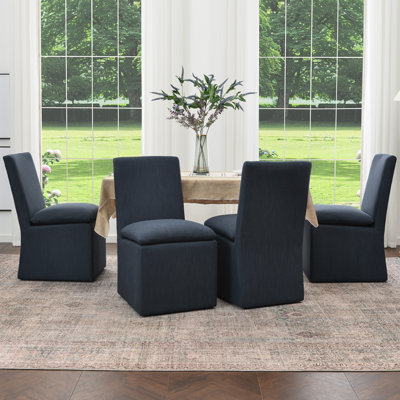 21" Wide Modern No Assembly Upholstered Linen Side Dining Chair with Interchangeable Casters & Fixed Feet (Set of 4)
