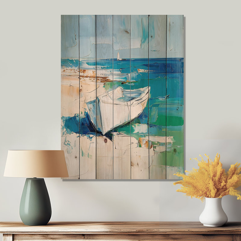 Profondeur océanique sur la plage - Art mural moderne sur bois de pin naturel, H 40 po x l 30 po