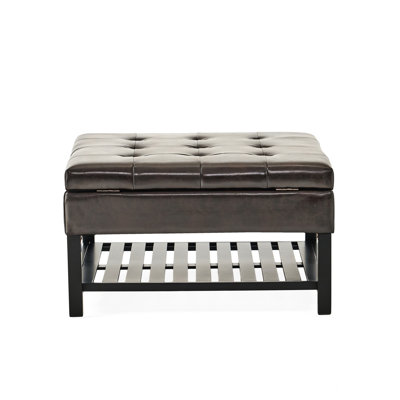 Stylish Square With Storage And Rack - Soft Leather Brown Bonded For Relaxation Time Bottom