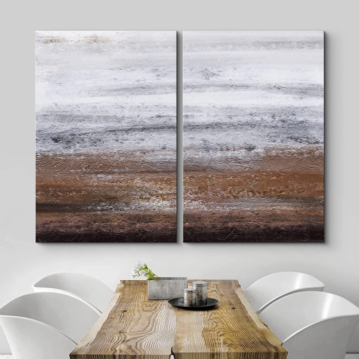 IDEA4WALL Framed Canvas Print Wall Art Set Brown Grey Grunge Paint ...