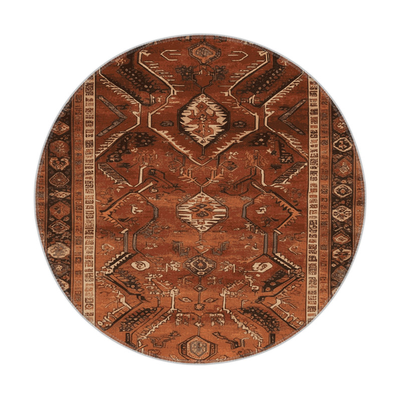 Tapis turc intérieur et extérieur brun, Rond 5 pi