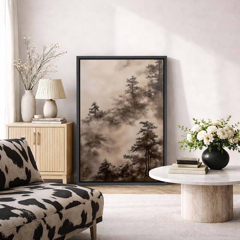 Illustration de forêt de pin brumeux sépia, photos de chambre Moody, impression sur toile encadrée, impression numérique