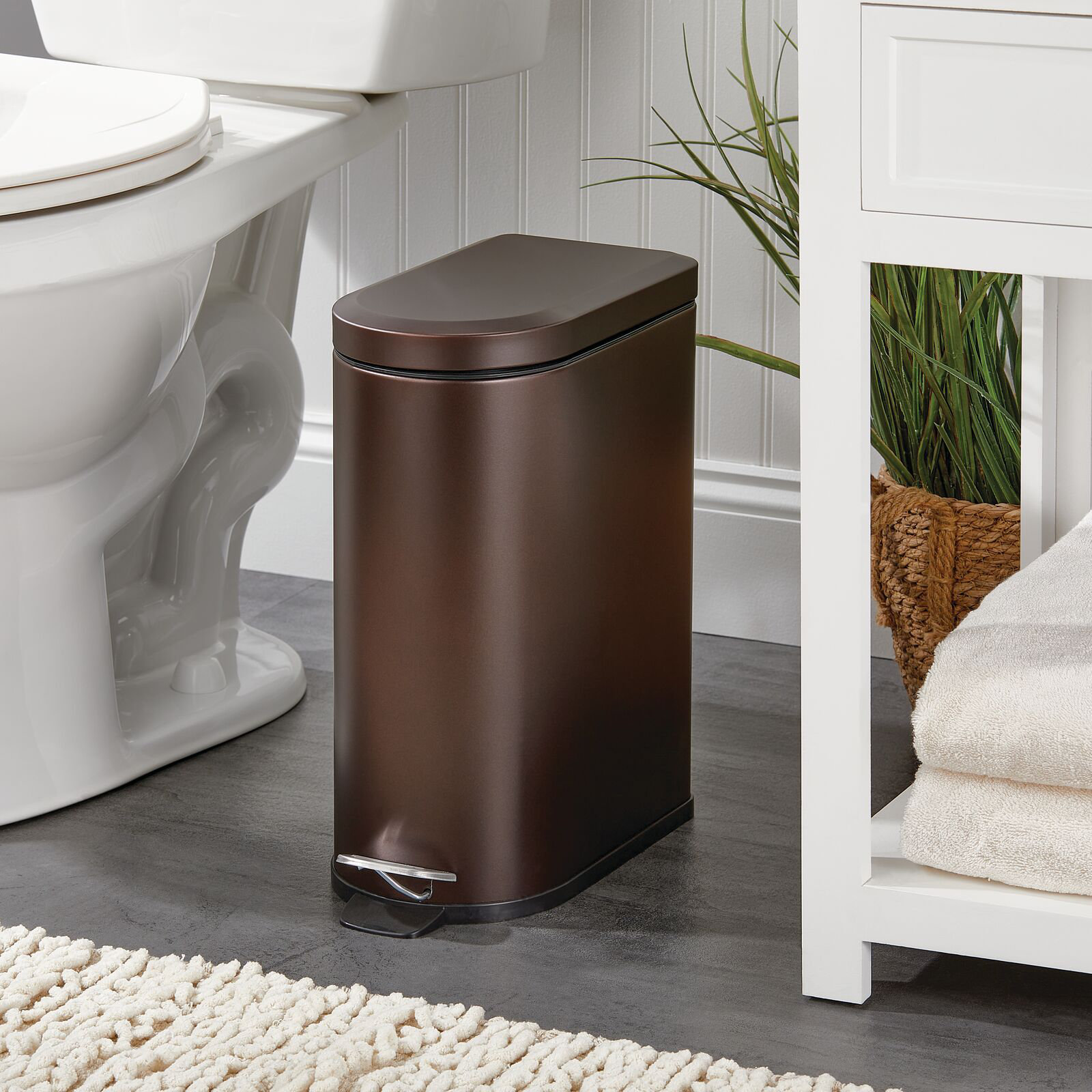 mDesign Small 2.6 Gallon Steel Metal Step Trash Can for Bathroom, White Bronze - Wayfair Canada