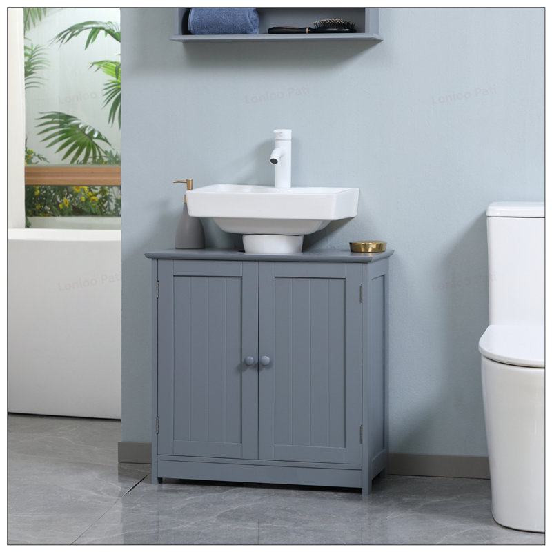 Armoire de salle de bain sous le lavabo avec 2 portes, tablette réglable et conception en forme de U pour maximiser le rangement et l'efficacité de l'espace, gris