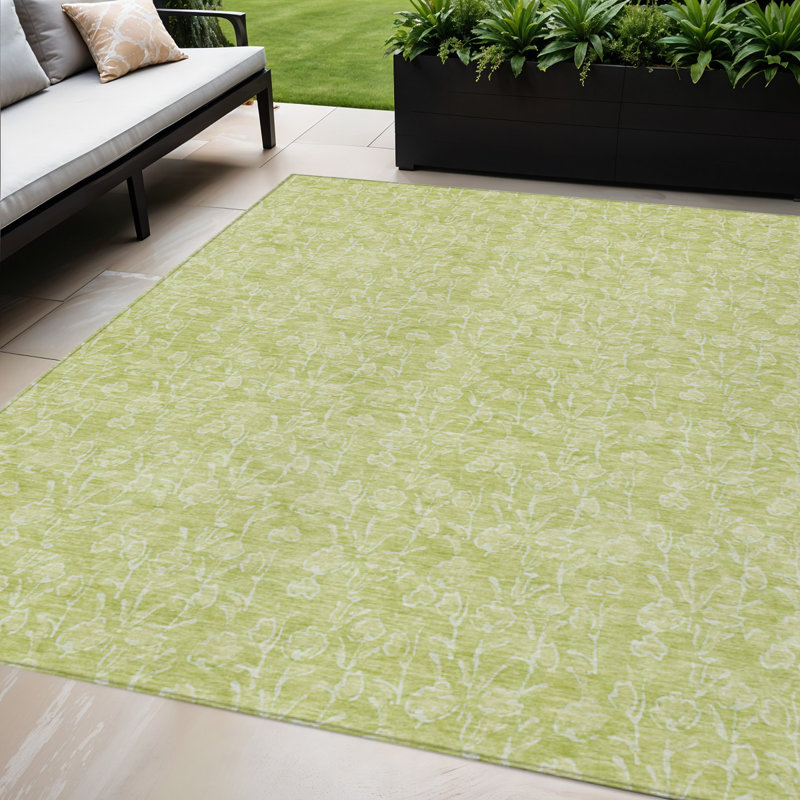 Tapis d'intérieur et d'extérieur à motif floral articulé vert et ivoire 5 pi x 8 pi