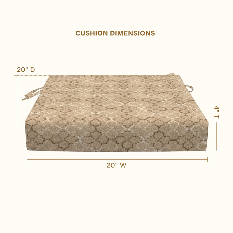 Meridian Outdoor Square Dining Seat Cushion, Trellis Natural, 4" H x 20" W x 20" D