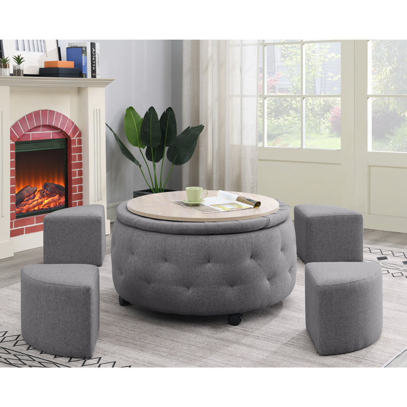 Upholstered Ottoman, Dark Gray Polyester