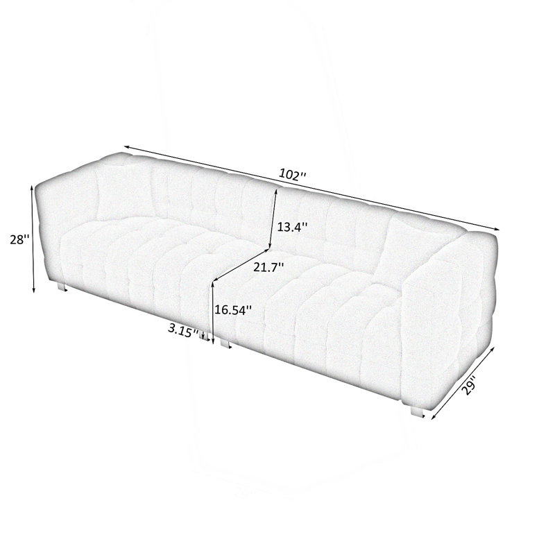 Upholstered Sofa, Green Polyester Blend, 28" H x 102" W x 29" D