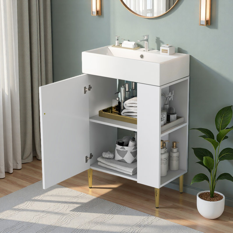 Meuble-lavabo blanc 21,6 po, armoire combinée