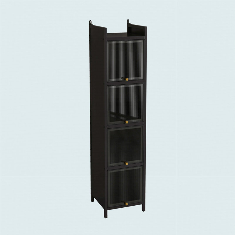 Armoire moderne en verre à quatre niveaux avec rangement à cinq niveaux, Noir, noir, noir, noir