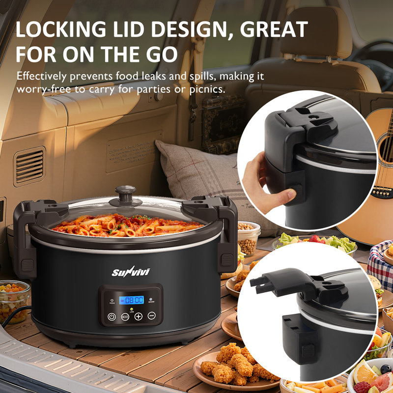 8.5 Quart Programmable Slow Cooker With Locking Lid, Black