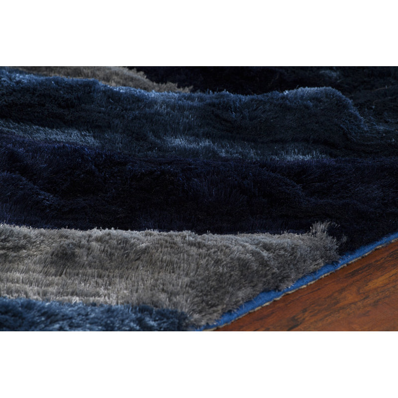 Flemish Hand Loomed Modern Area Rug in Navy/Blue/Gray, Rectangle 7'9" x 10'6"