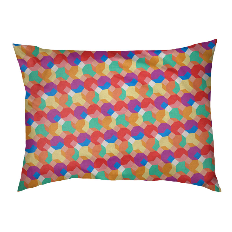 Coussin extérieur octogone Campion, Moyen (L 29,5 po x P19,5 po x H 9,5 po), Orange clair / mauve / rouge