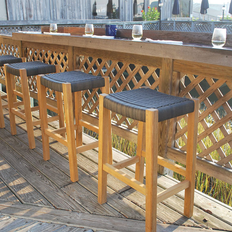 Frances Outdoor Teak Bar Stool, Textured Charcoal