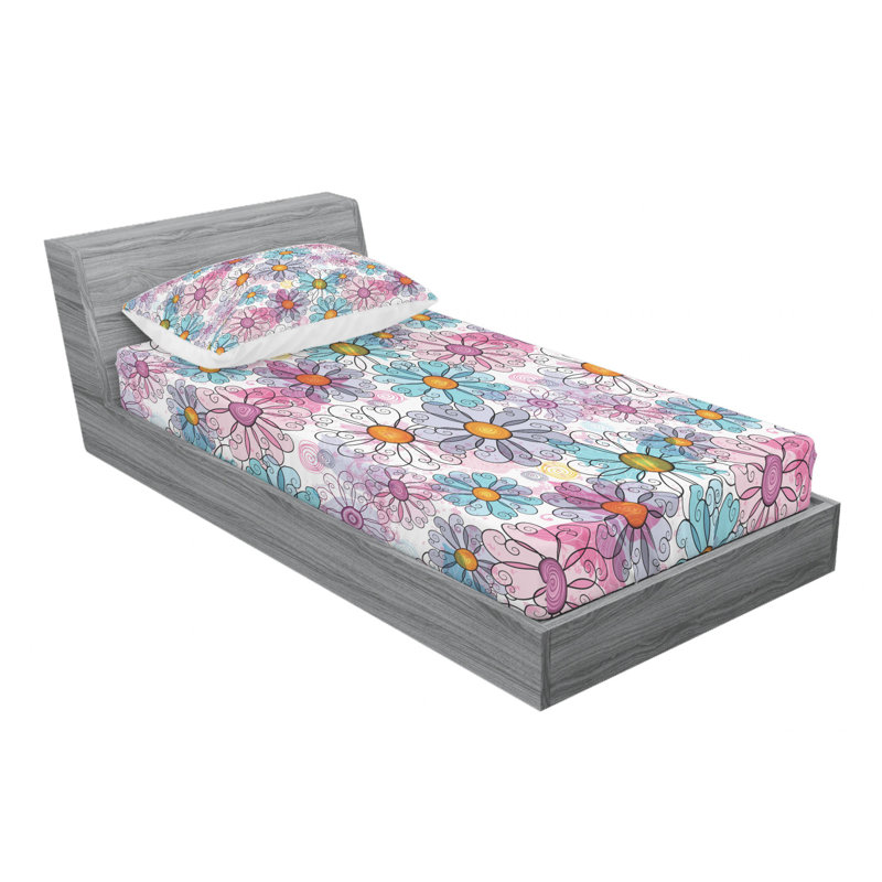 Microfiber Floral Sheet Set, Queen Sheet Set with Fitted Sheet, Purple Floral