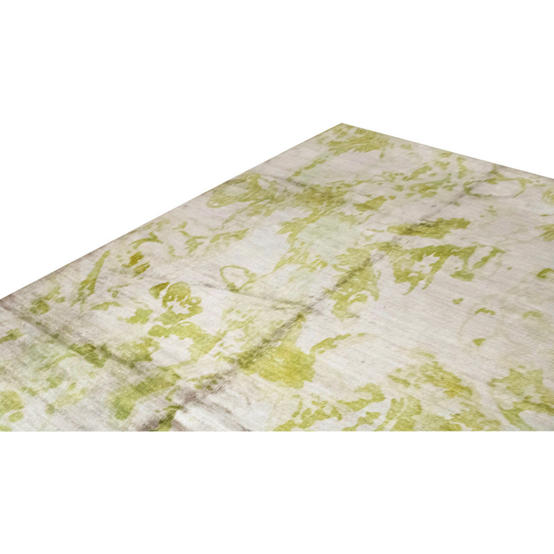 Tapis unique vert / ivoire noué à la main de haute qualité