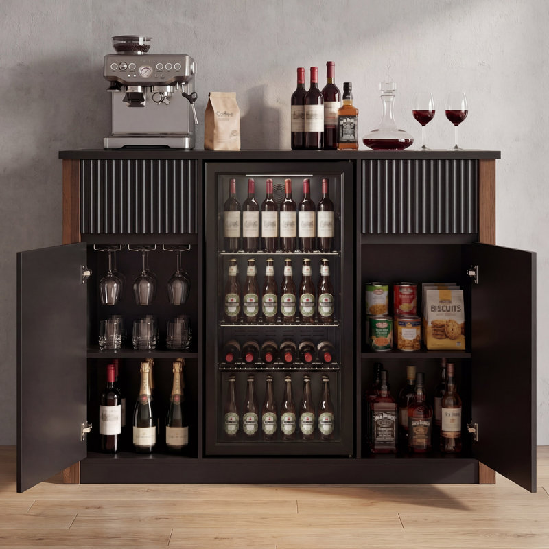  Bar à café avec mini-réfrigérateur, armoire à vin moderne pour la cuisine et la salle à manger, l 55,1 po noir, Noir