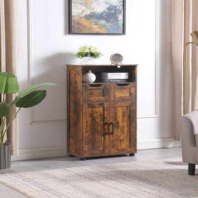 Tall Storage Cabinet, Bathroom Storage Cabinet with 2 Large Drawer & Adjustable Shelf,for Living Room, Home Office, Kitchen Rustic