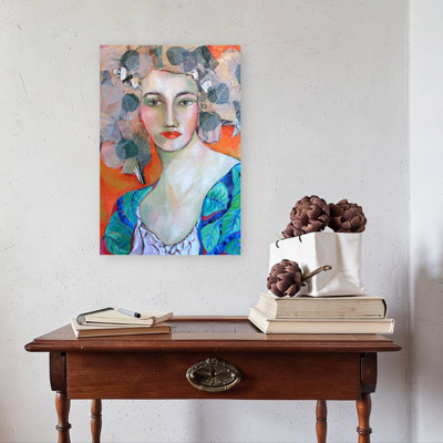 Vibrant Leaf Woman Abstract Modern Landscape Nature Wall Art Print 1 Piece Wrapped Canvas Wall Art