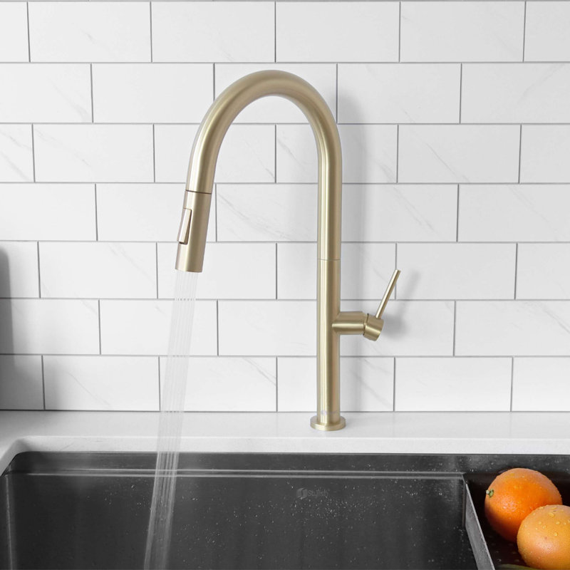 Catania Modern Single Handle Kitchen Faucet, Doré