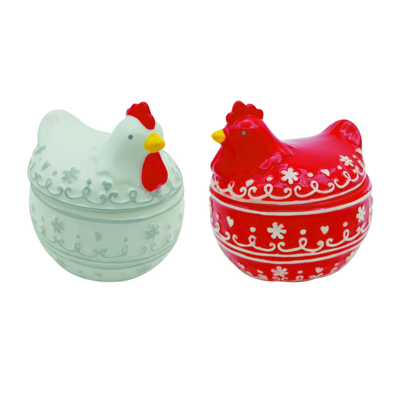 Petit contenant de poulet à motif en céramique avec couvercle, 65,79 pte