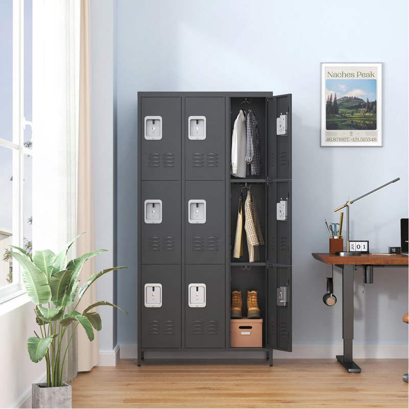 9 Door 72"H Metal Lockers With Lock For Employees,School,Office,Gym,Bedroom,Storage Locker Cabinet,Gray,Assembly Required,Black