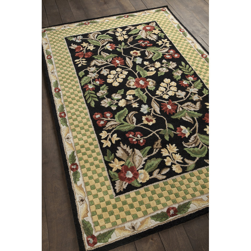 Metro Authentic Hand-Tufted Handmade Black, Yellow & Green Modern Floral Wool Area Rug, Round 7'9", Black/Yellow/Green
