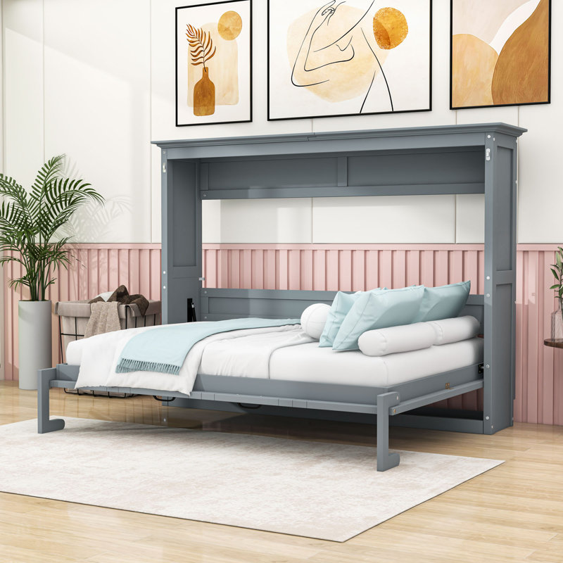 Lit escamotable peu encombrant avec armoire intégrée, Grey, Lit double