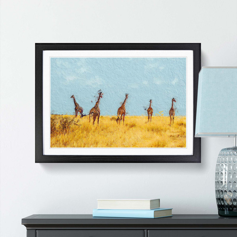 Giraffes - Picture Frame Painting Print, Black Framed, 48cm H x 65cm W x 2cm D