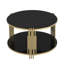 Table basse moderne à miroir noir, table de salle à manger avec base cylindrique circulaire en métal, table de salon avec tablette inférieure