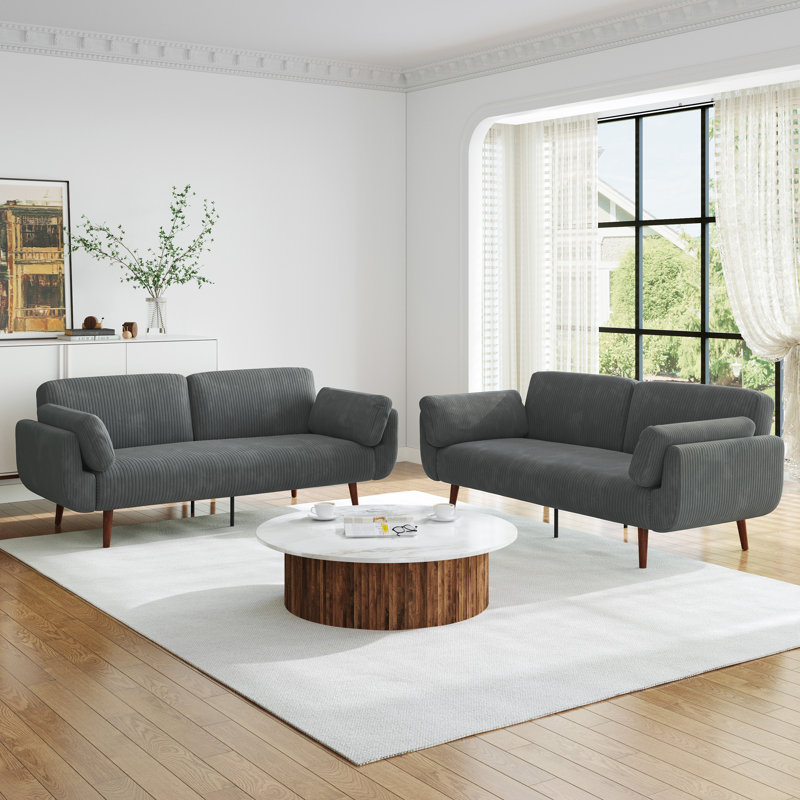 Flared Arm Convertible Corduroy Sleeper Sofa（Set of 2）, Grey
