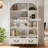 67" Tall Arched Bookcase With Glass Doors, 4-Tier Display Cabinet With Adjustable Shelves, White