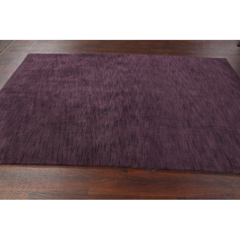 Tapis mauve en laine noué à la main de conception unique 6 pi 0 po x 9 pi 0 po Lundman
