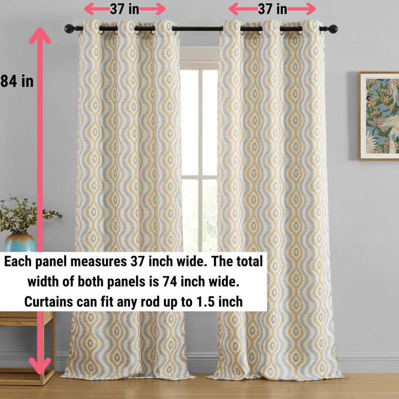 HLC.ME Tanner Ogee Ikatt Damask Patterned Window Grommet Curtains Bedroom - Light Blocking Darkening Window Panels, Set of 2