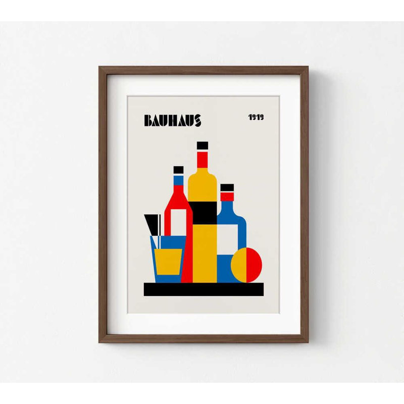 Impression murale Bauhaus, nature morte géométrique, 24" H x 18" W, Framed Print with Mat, Brown