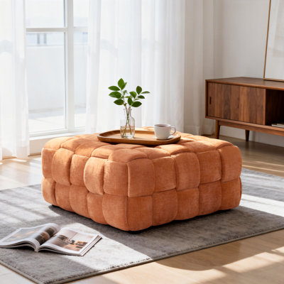 Oversized Square Ottoman, Chenille Upholstered Footstool for Living Room and Bedroom
