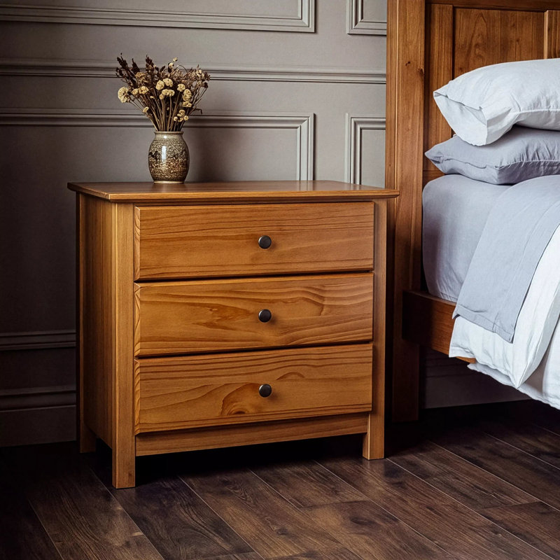 Table de chevet 3 tiroirs Shaker, Noyer