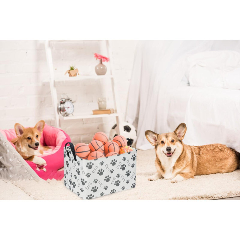 Rectangular Dog Basket,Dog Toy Bin,Dog Storage Basket Organizer.Waterproof PE Coating Puppy Storage Bin With Handles.Dog Room Decor,Dog Toys,Books,Kid's Gifts Basket. (Dog Paw)