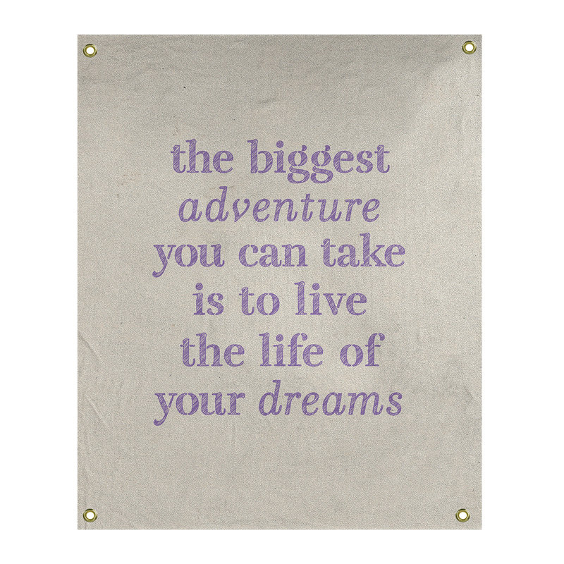 Tapisserie en polyester, le plus grand témoignage de citation adventure, H 36 po x l 26 po, Blanc / Mauve