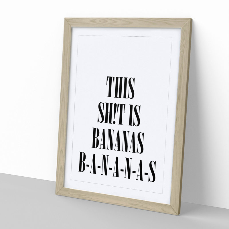 Bananas - Picture Frame Typography, Oak, 65cm H x 48cm W x 2cm D