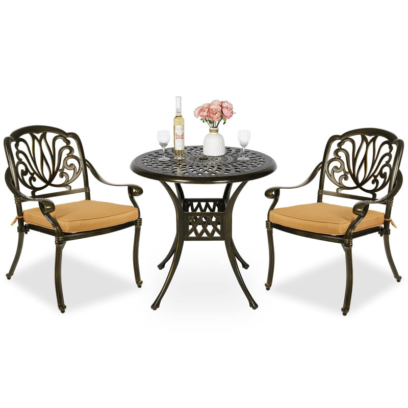 2 - Person Patio Dining Set with Round Table , Cushions Included, Khaki
