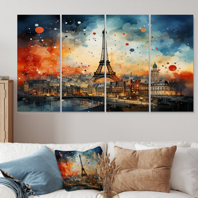 Paris, coucher de soleil, vue sur la Tour Eiffel - ensemble d'art mural 4 pièces Paris