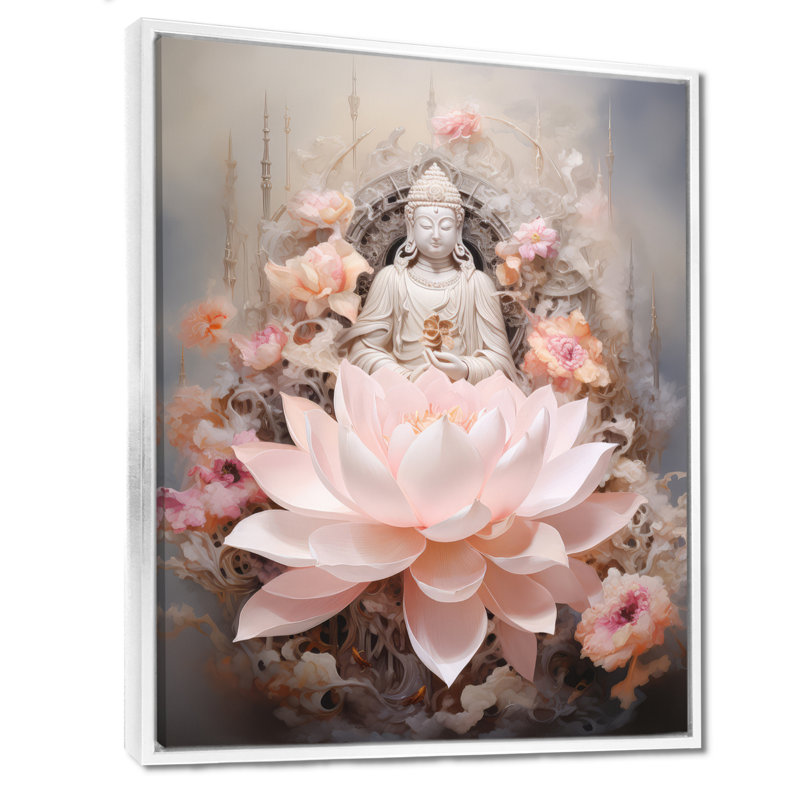 Bouddha rose, lotus de la sagesse sur toile, H 32 po x l 16 po x P 1 po, Cadre flottant blanc